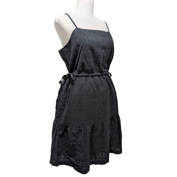GAP Dresses & Skirts - GAP‎ Tiered Mini Dress Black Cotton Square Neck Drawstring Waist Pockets Tall M